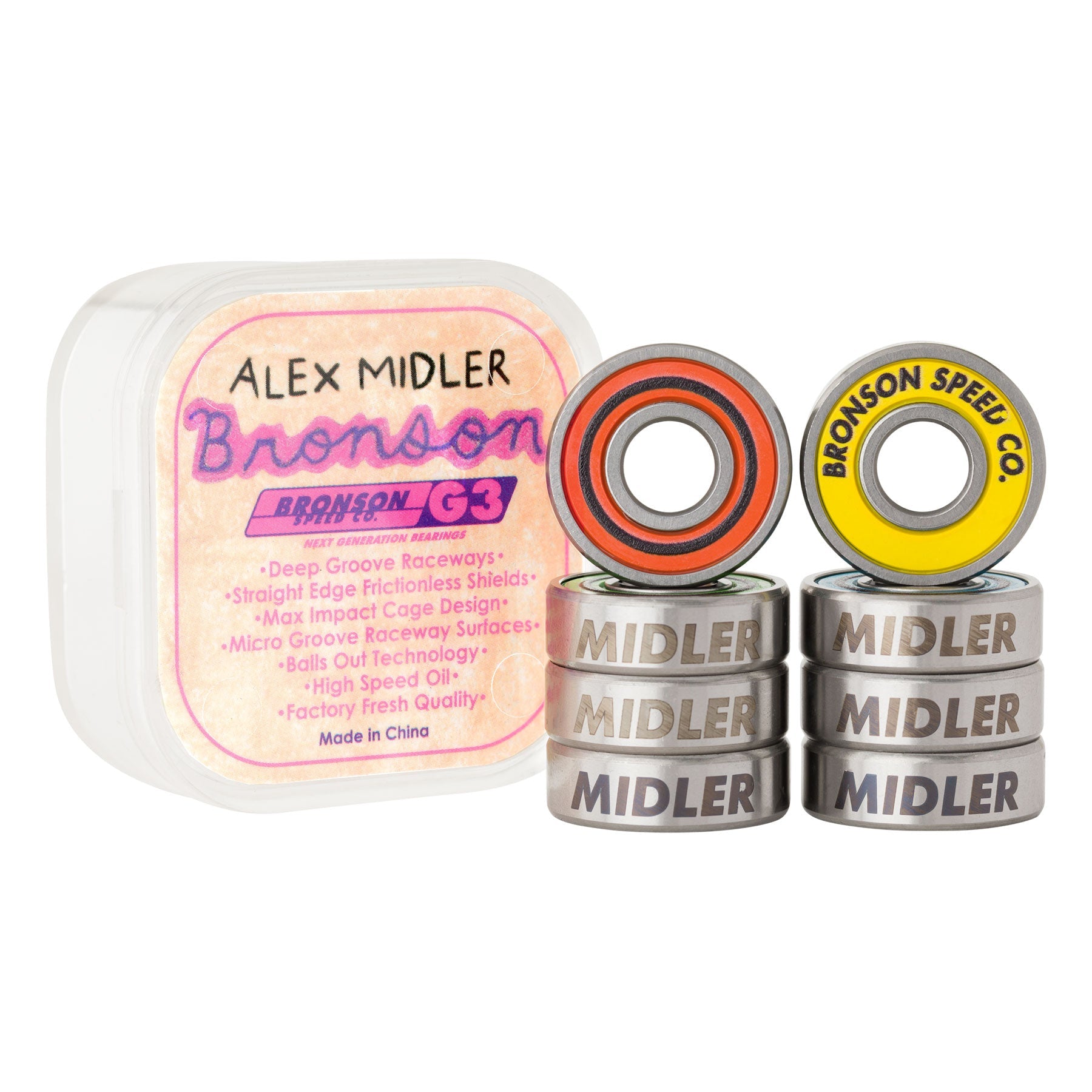 Bronson Speed Co. Alex Midler Pro G3 Skateboard Bearings (set of 8)